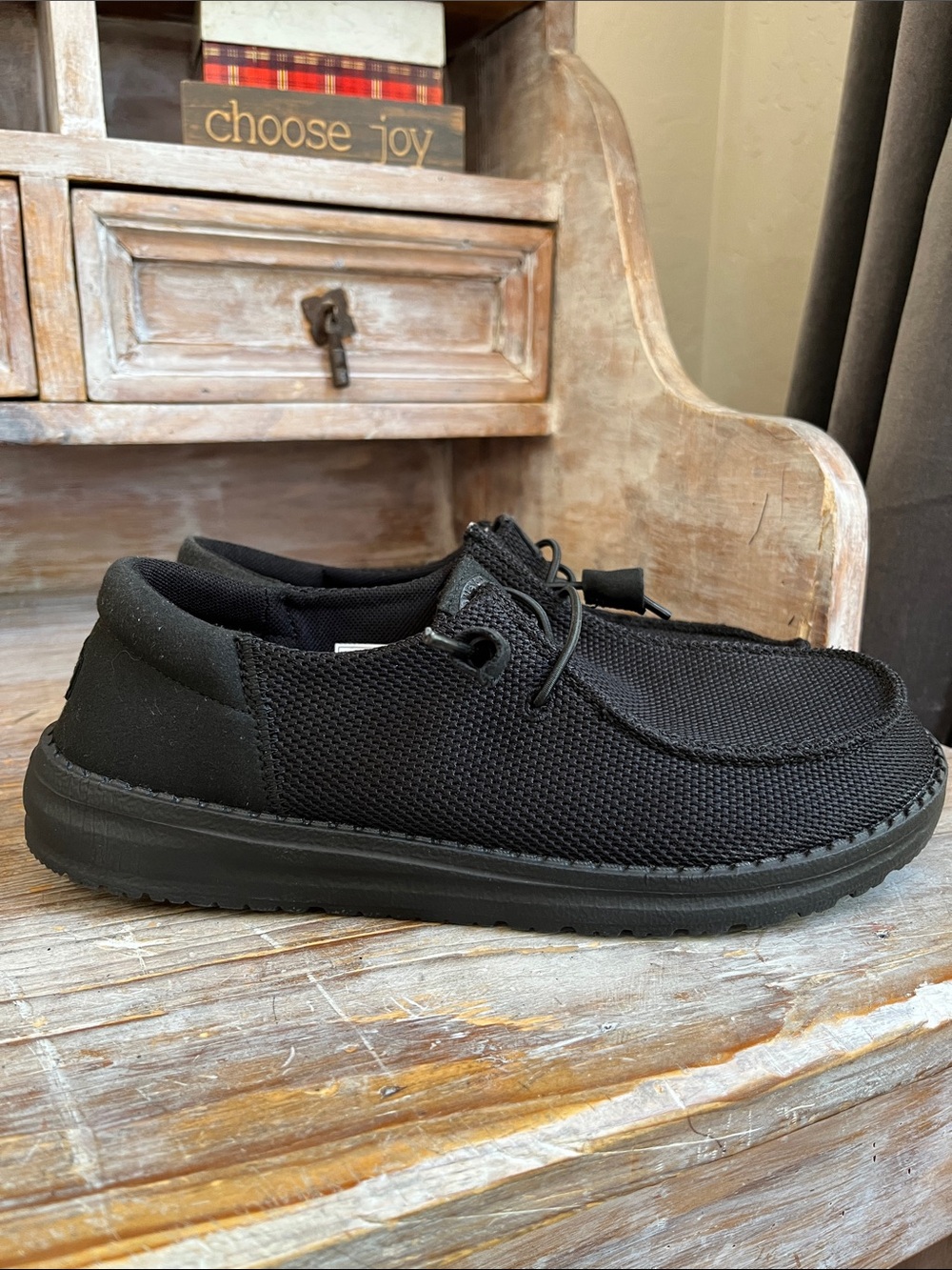 🖤 Hey Dude Wendy Black Funk Mono Lace Up Size 8 Slip On Shoes